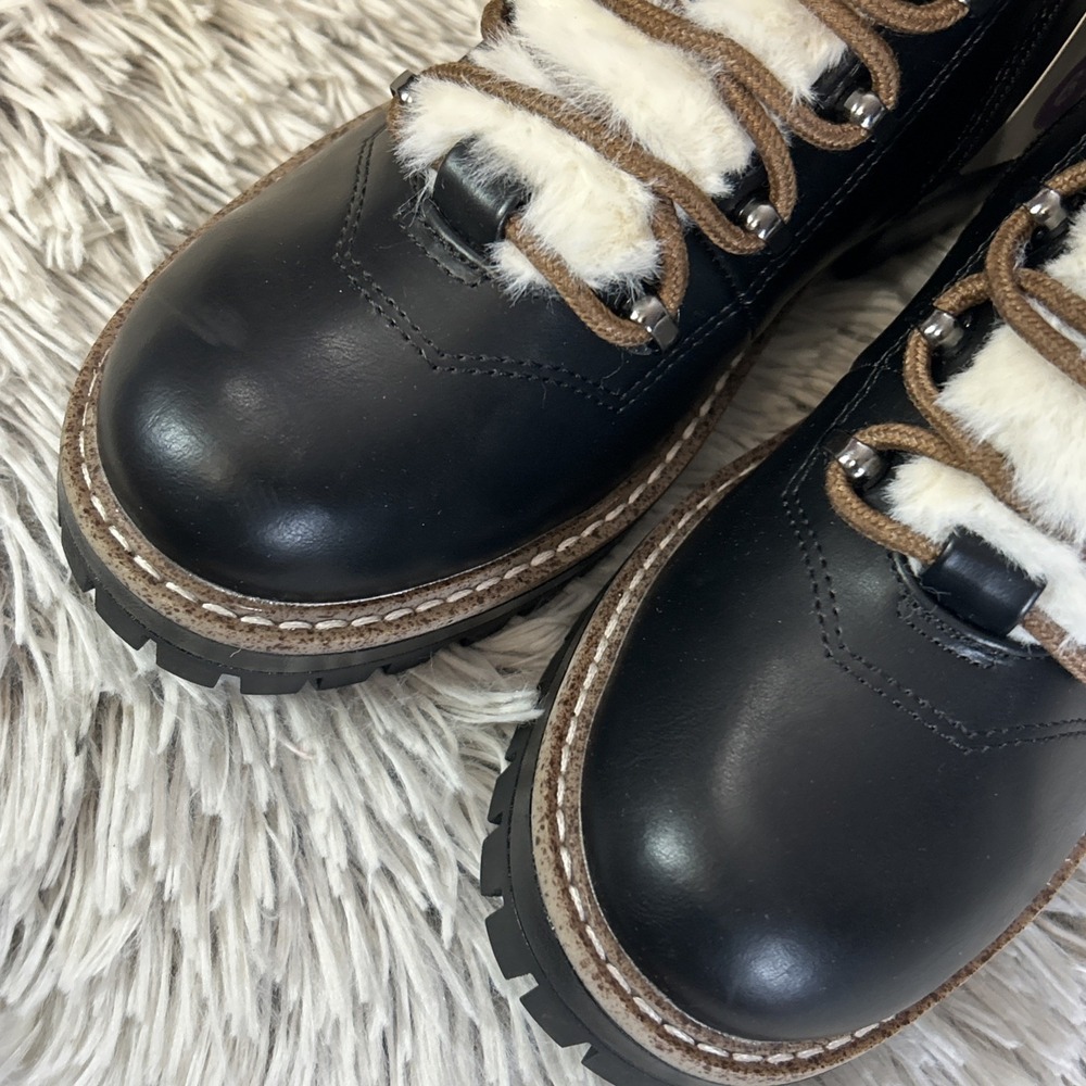 A New Day Black Ankle Boots with White Fur Detail *Runs 1/2 size big! - Picture 4 of 11